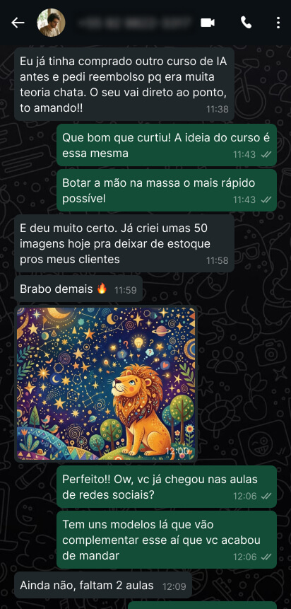 Print de WhatsApp com depoimento de aluno 2