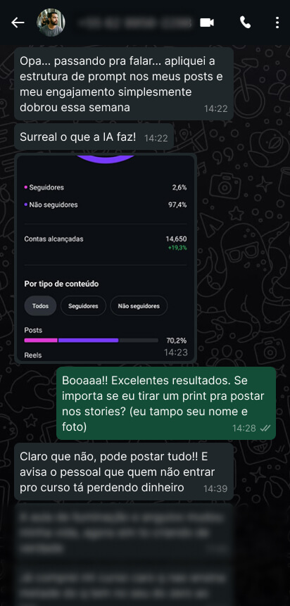 Print de WhatsApp com depoimento de aluno 3