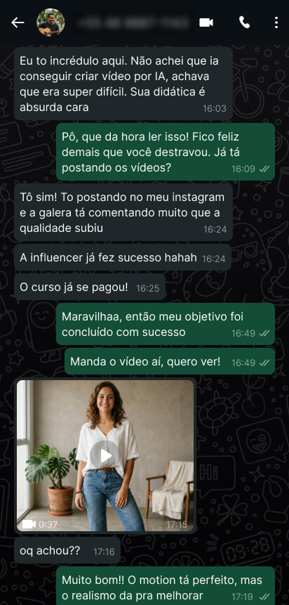 Print de WhatsApp com depoimento de aluno 4